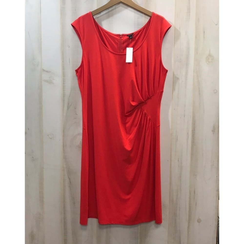 New Ann Taylor Red Sleeveless Dress Ruched Size 16 - Picture 1 of 3